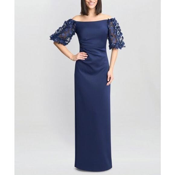 Terani Couture Mother of the Bride Off the Shoulder Gown Navy Blue 18 Formal - Picture 1 of 7